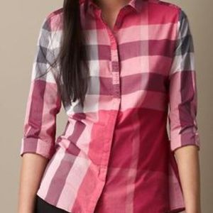 Tags On/Never Worn Burberry Pink Check Print Shirt